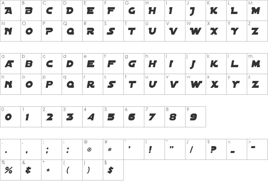 Distant Galaxy Alternate font character map preview