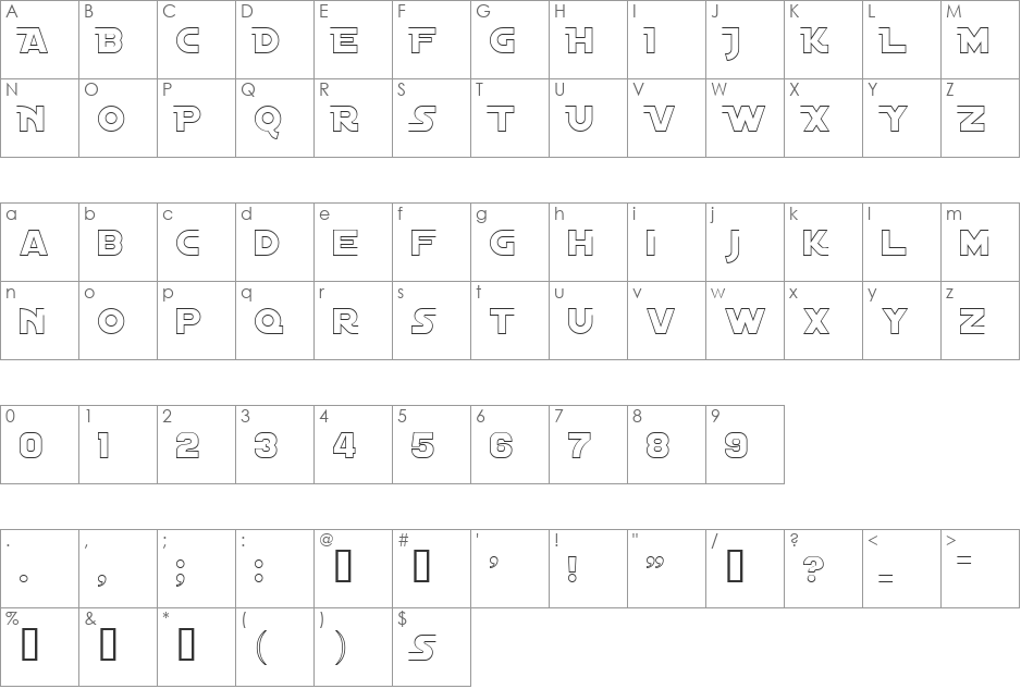 Distant Galaxy AltOutline font character map preview