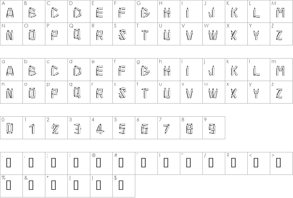 AlphaPencils font character map preview