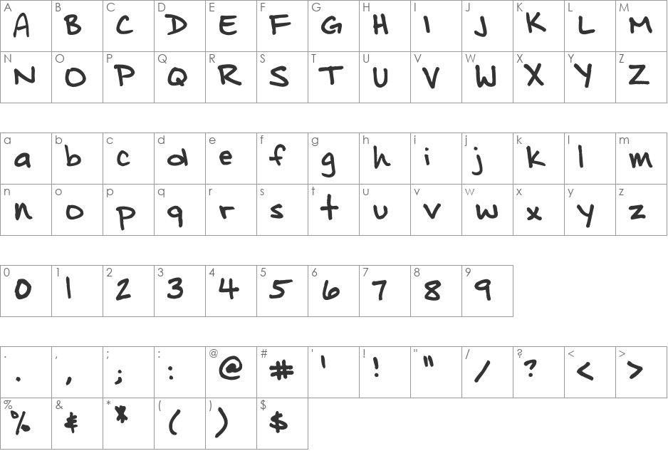 Distinctly Dan font character map preview