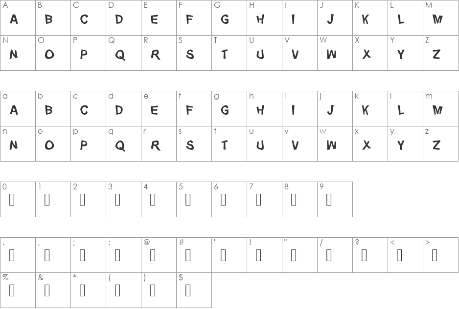 Distorty font character map preview