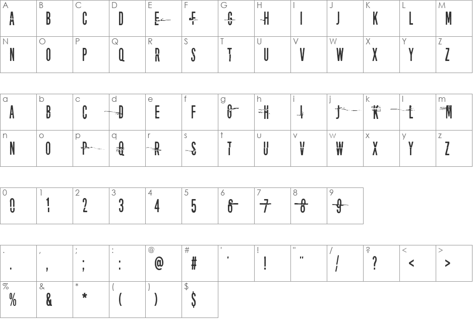 Disturbo font character map preview