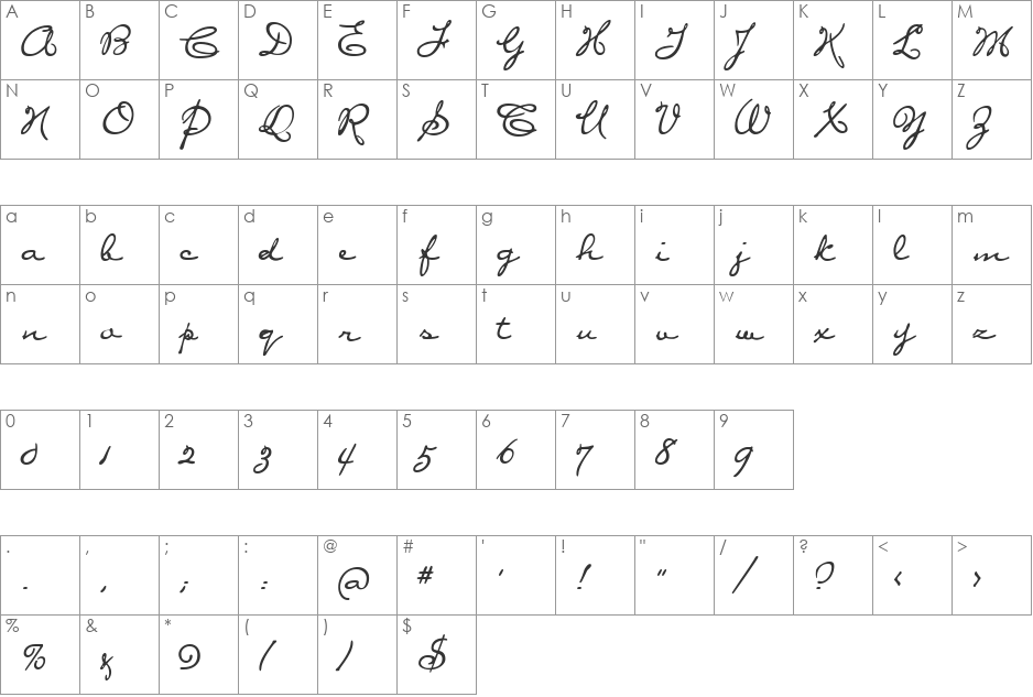 Diva font character map preview