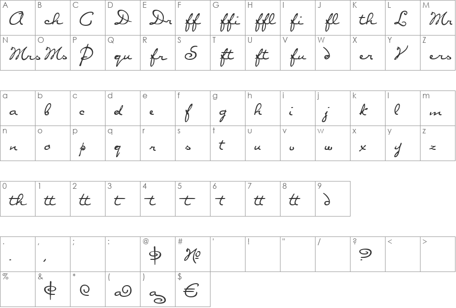 Diva Alt font character map preview