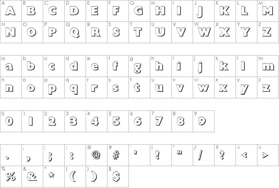 DivadBeckerShadow font character map preview