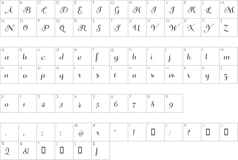 DiValzer font character map preview
