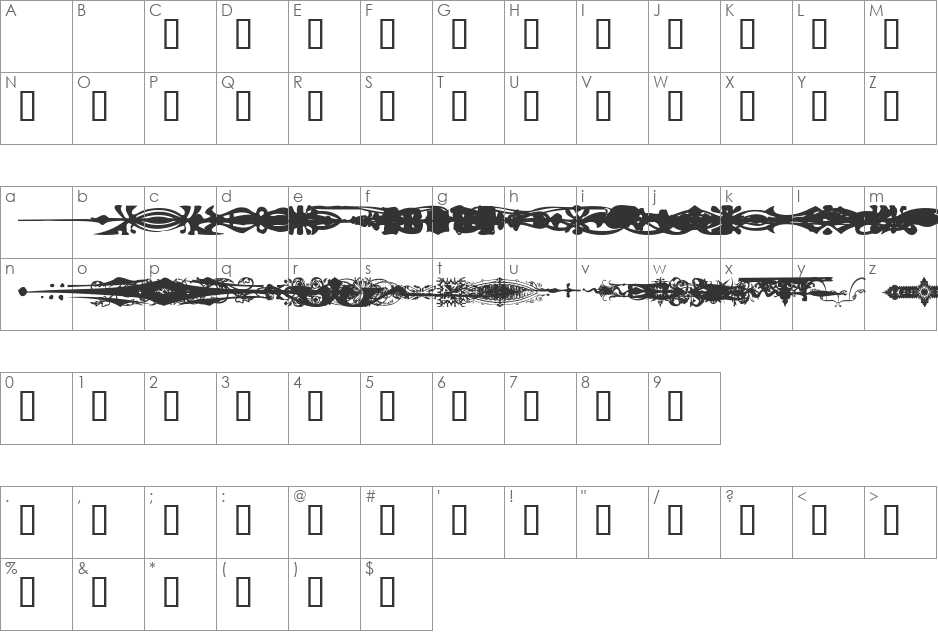 Dividers font character map preview