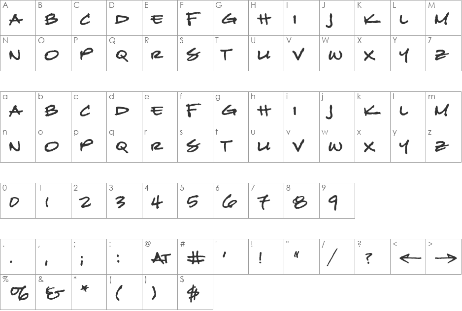 Divine font character map preview