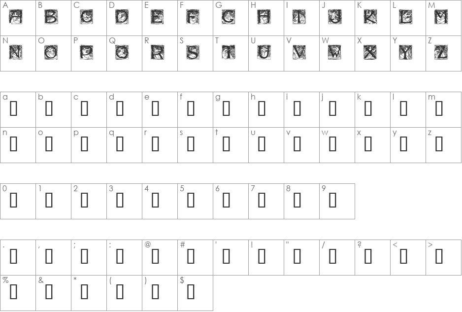 DixonsVixens font character map preview