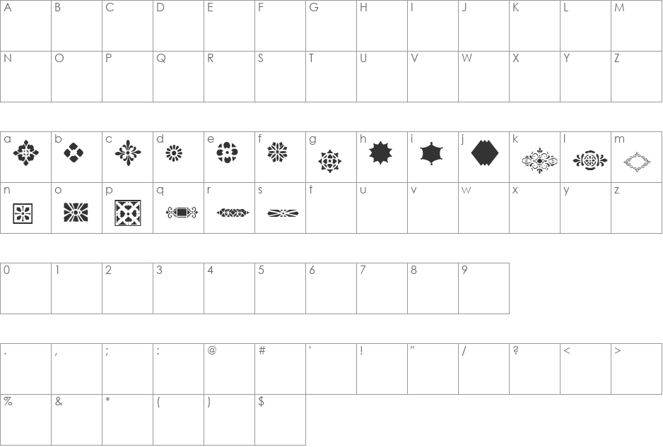 Dizzinz Gemsets font character map preview