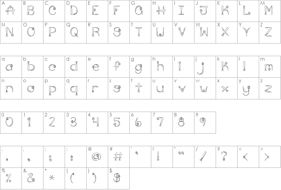 DJ Hardball font character map preview