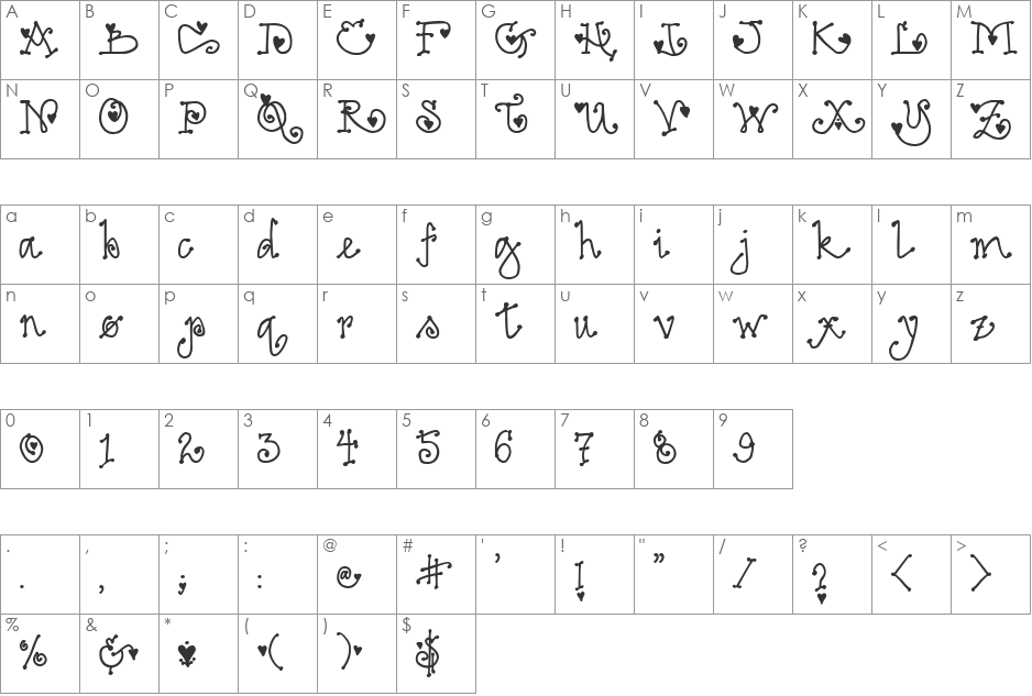 DJ Love font character map preview