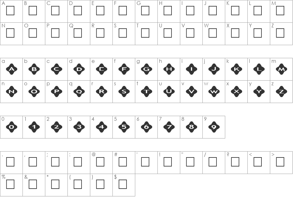 AlphaShapes crosses 2 font character map preview