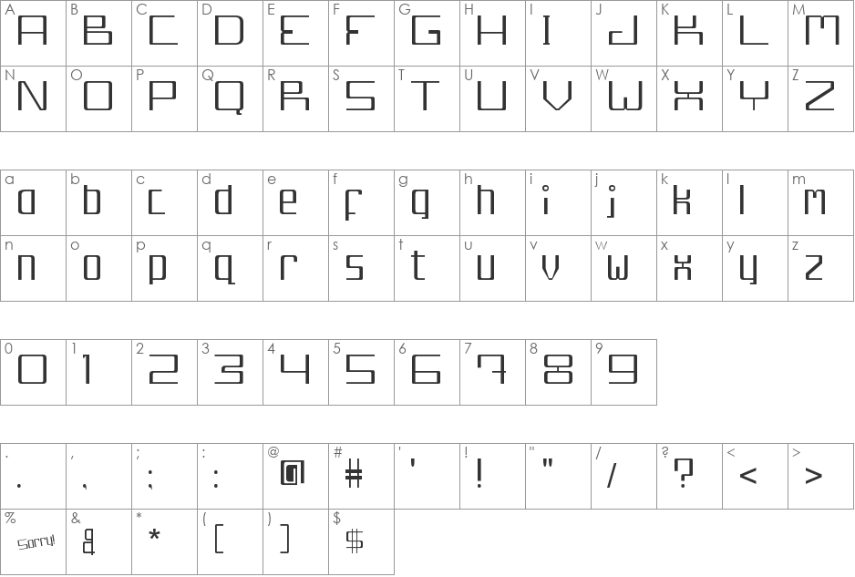 Djakarta13210 font character map preview