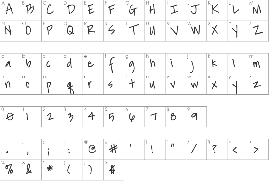 DJB Another Mandy font character map preview