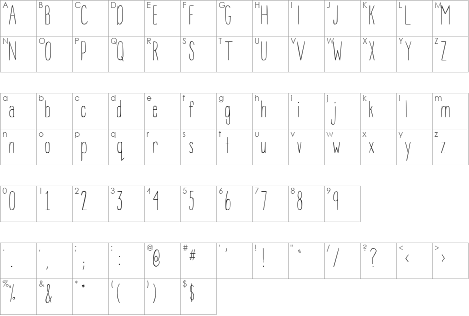 DJB BEAN POLE font character map preview