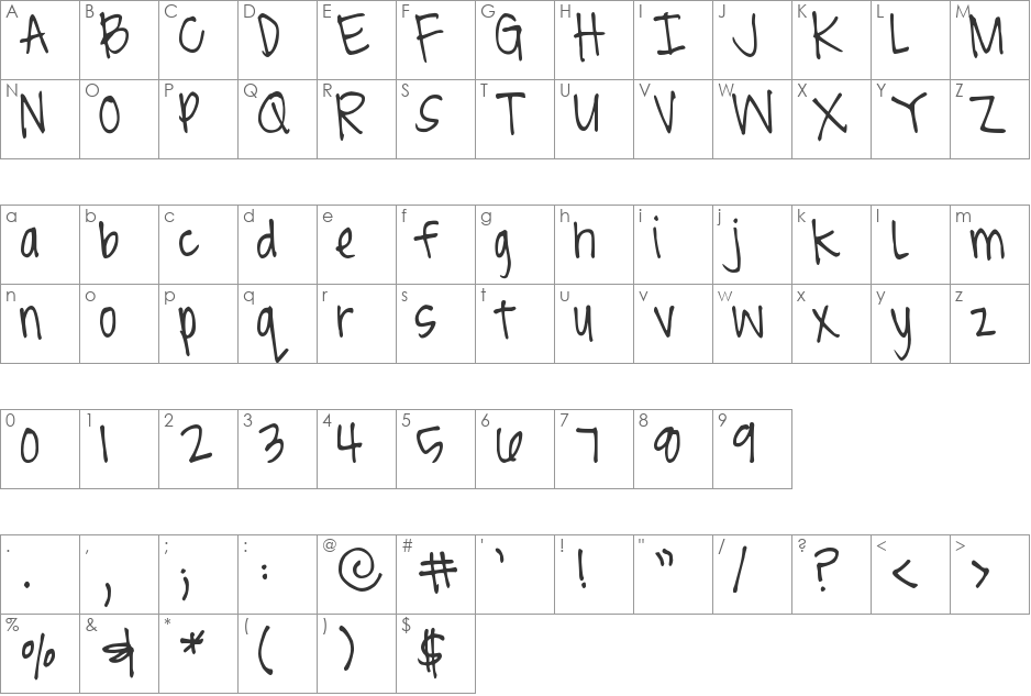 DJB Brit's Thin Pen font character map preview