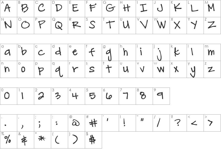 DJB Carly Sue Got Married font character map preview