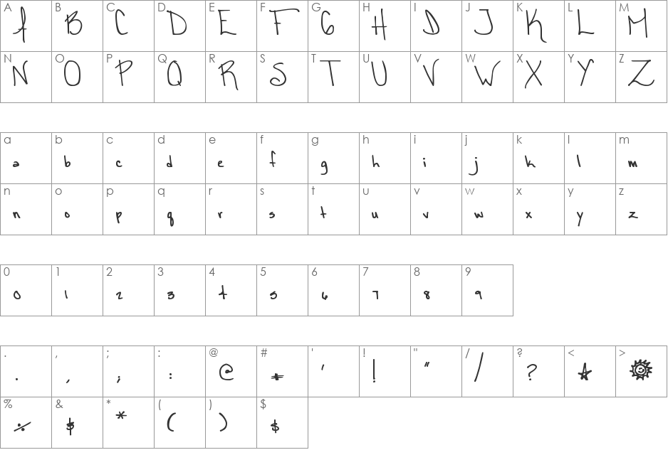 DJB CASSANDRA font character map preview