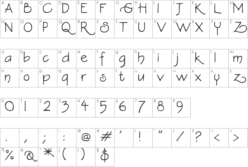 DJB Constance Beauregard font character map preview