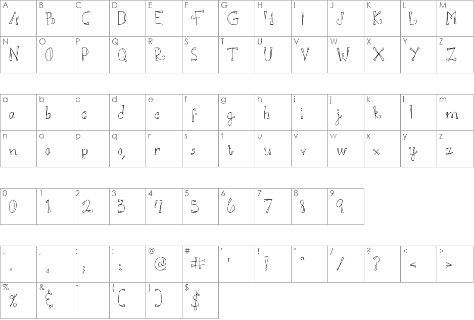 DJB DOODL E DOO font character map preview