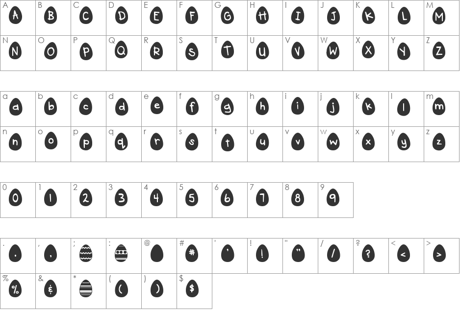 DJB Eggsellent font character map preview