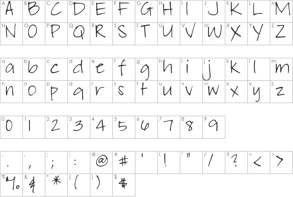 DJB Elliephont font character map preview