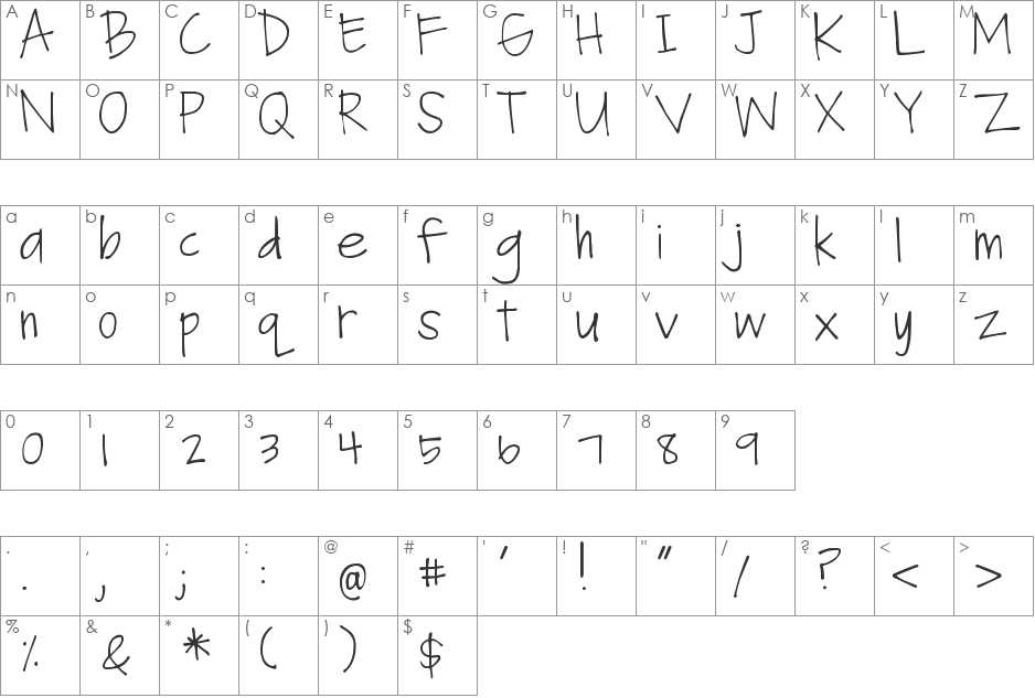 DJB Fan Girl font character map preview