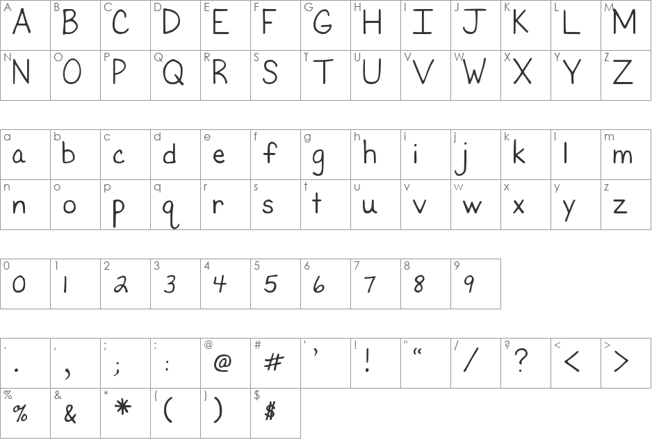 DJB First Grade Teacher font character map preview