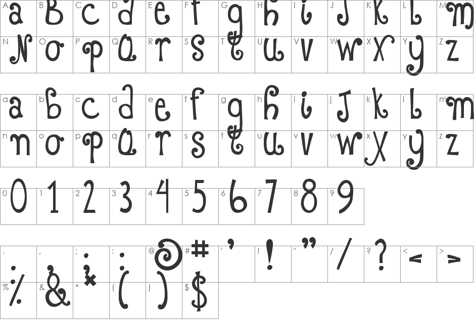 DJB Fizza Wizza Wowza font character map preview