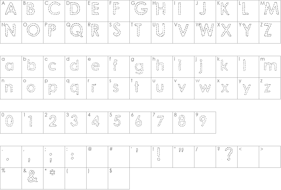 DJB Hand Stitched Alpha font character map preview