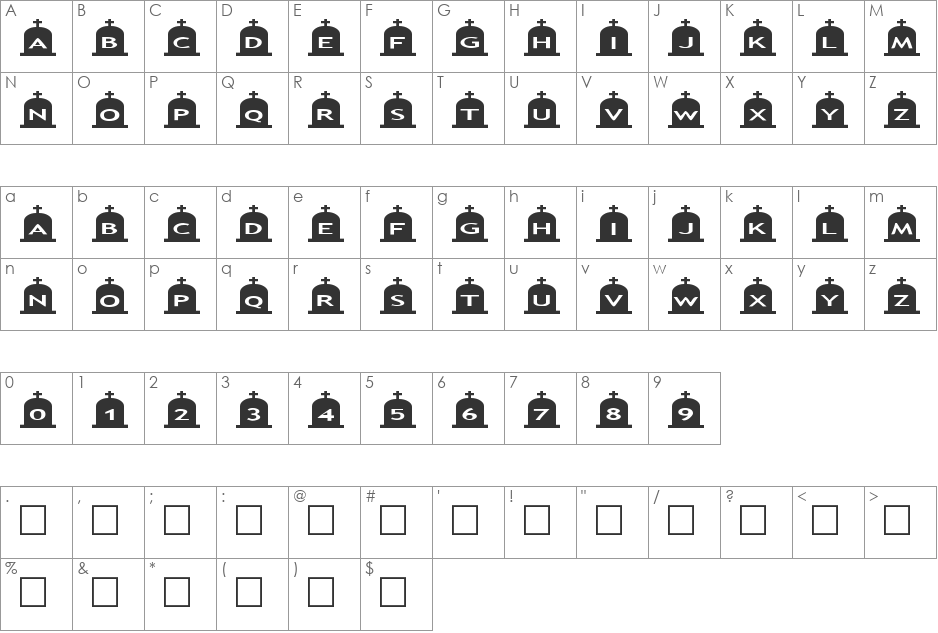 AlphaShapes gravestones 3 font character map preview