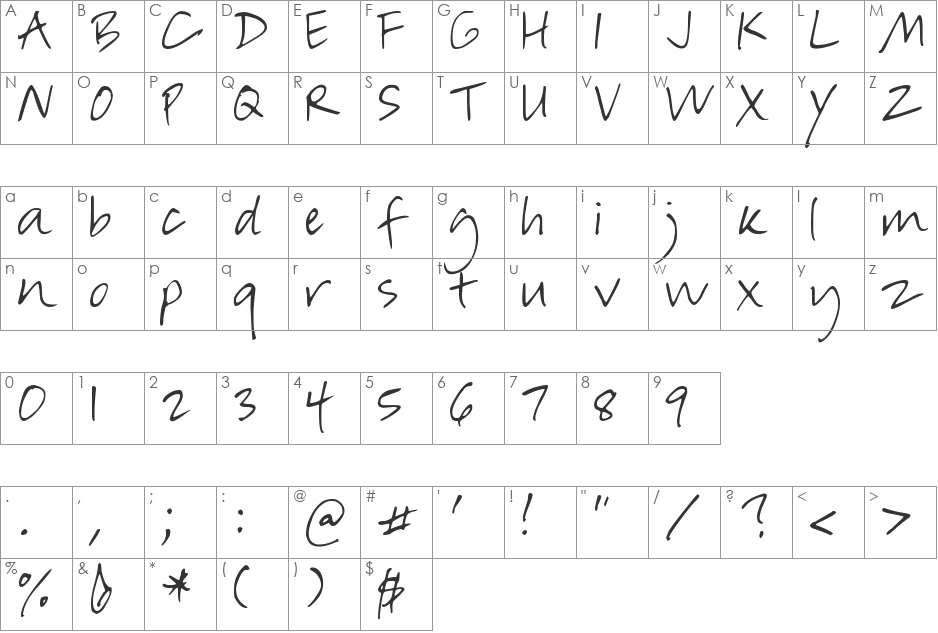 DJB In Such  a Rush font character map preview