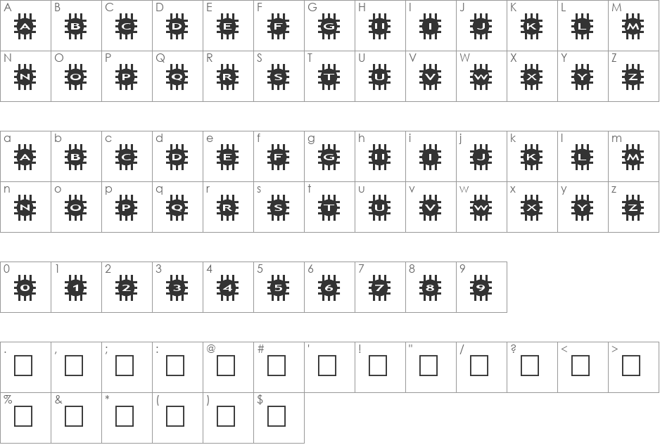 AlphaShapes grids font character map preview