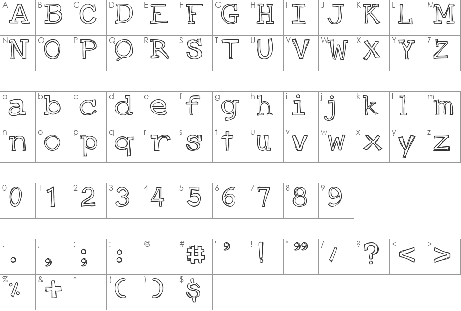 DJB Just an Outty font character map preview