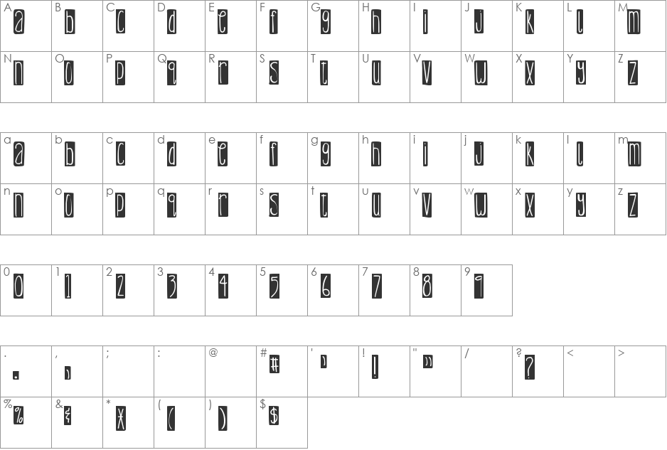 DJB Lemon Head Blocked font character map preview