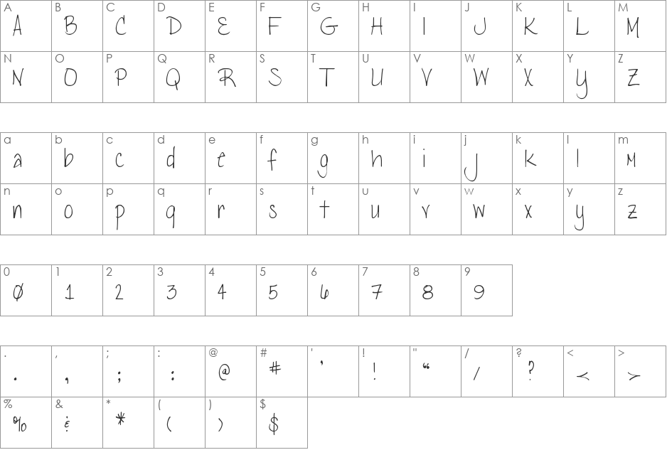 DJB LENA font character map preview