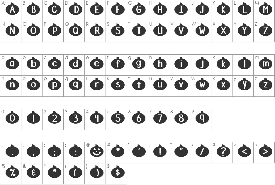 DJB Linus' Pumpkin font character map preview