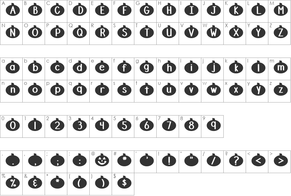 DJB Linus' Pumpkin 2 font character map preview