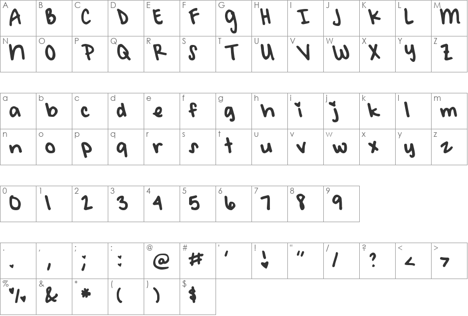 DJB Meet Me at My Locker font character map preview