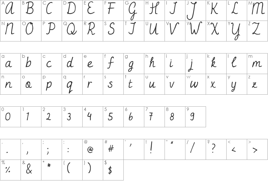DJB Miss Jayne Aire font character map preview