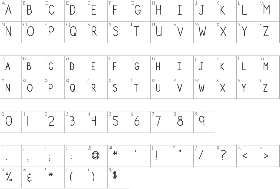 DJB My Last Amen font character map preview