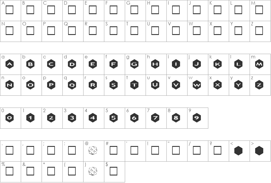 AlphaShapes hexagons font character map preview