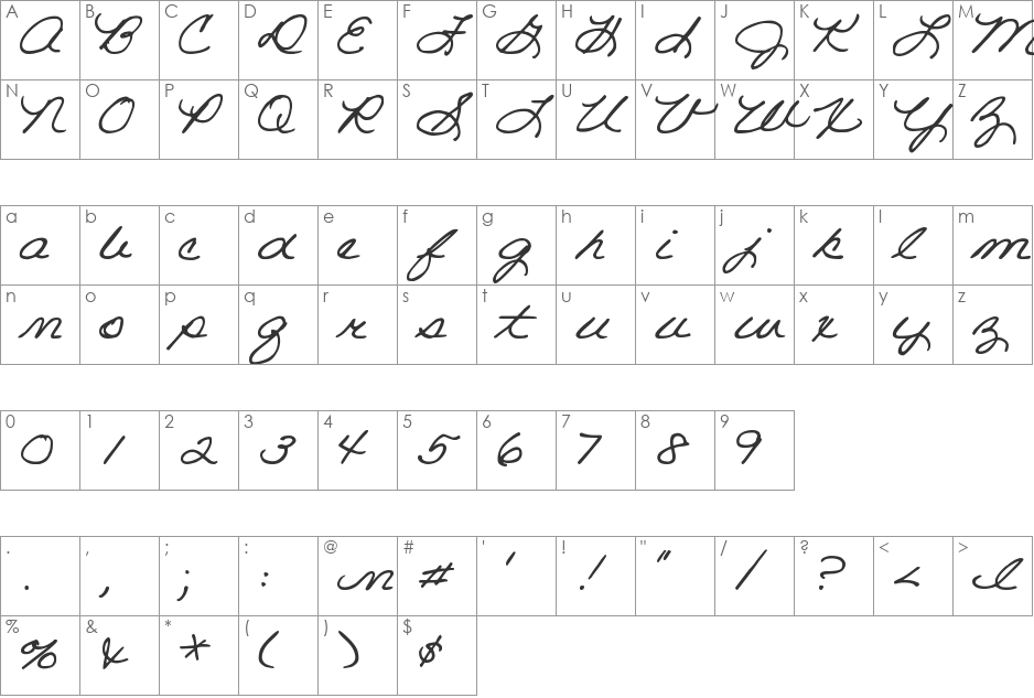 DJB Room Mother font character map preview