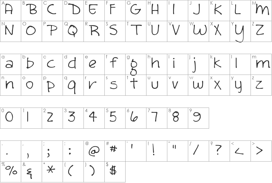 DJB Sandra Dee font character map preview