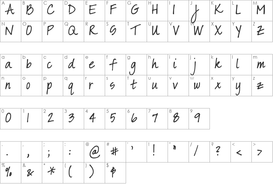 DJB Sarah prints font character map preview