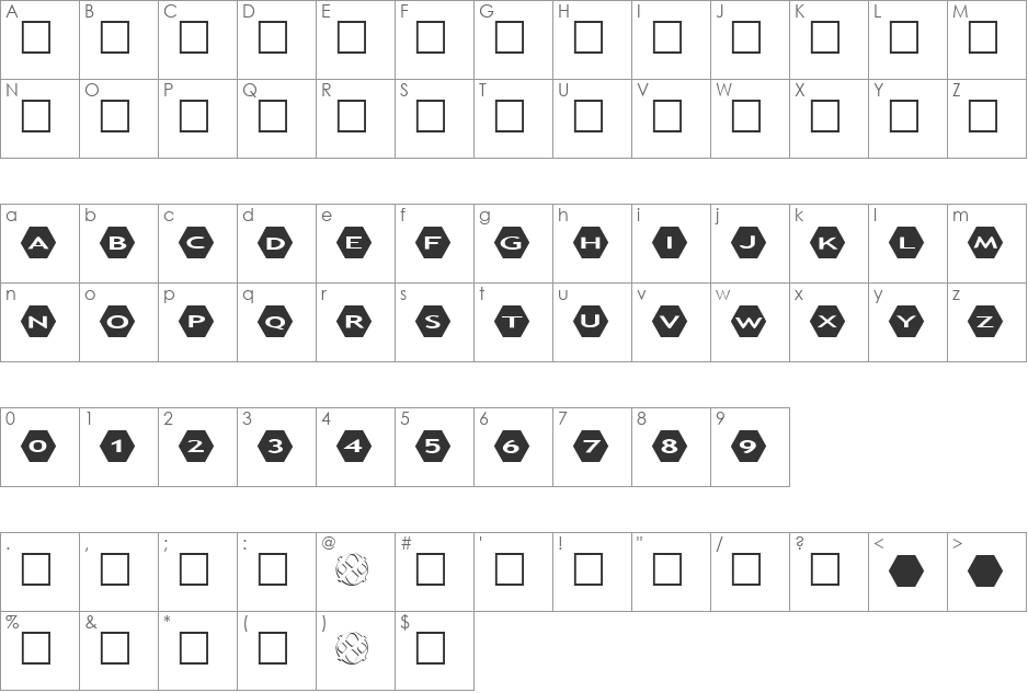 AlphaShapes hexagons 2 font character map preview