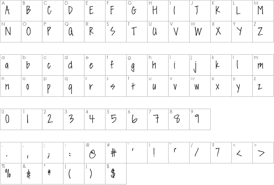 DJB Sissy font character map preview