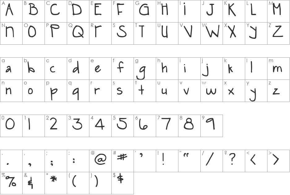 DJB Snarky Bess font character map preview