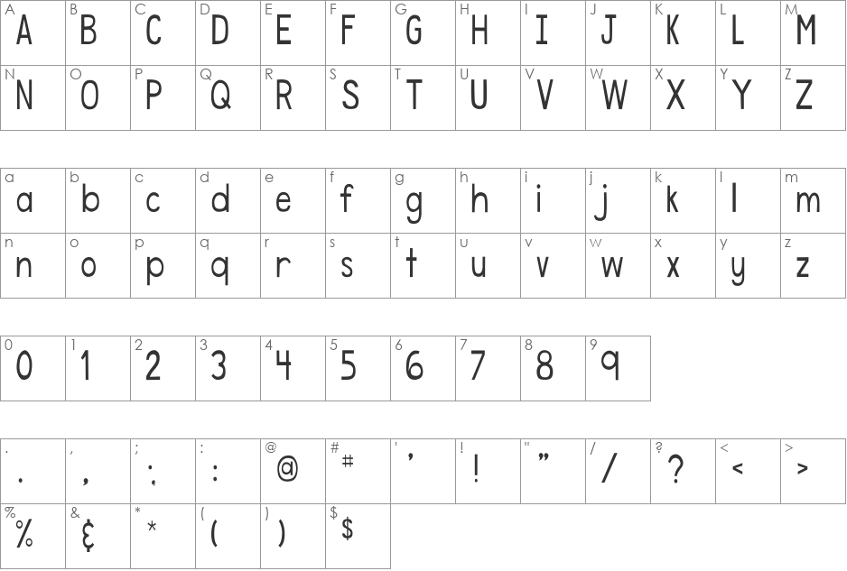 DJB Speak Softly font character map preview